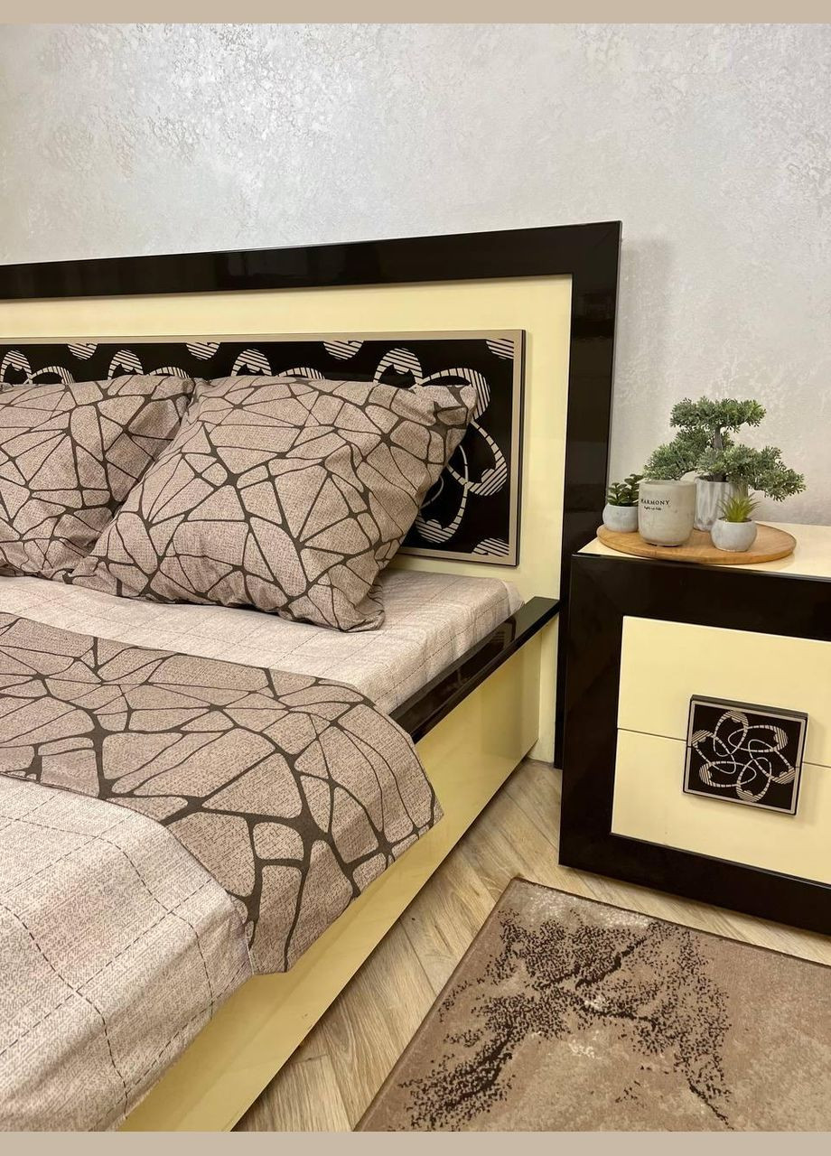 Постельное белье хлопковое Узоры Евро Простынь на резинке 180x200х20 Бязь Коричневое 70 х 70 No Brand (280937767)