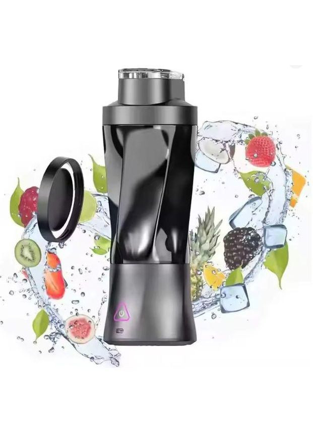 Чорний блендер-шейкер 650 мл із USB зарядкою та стильним зовнішнім виглядом No Brand (333986397)