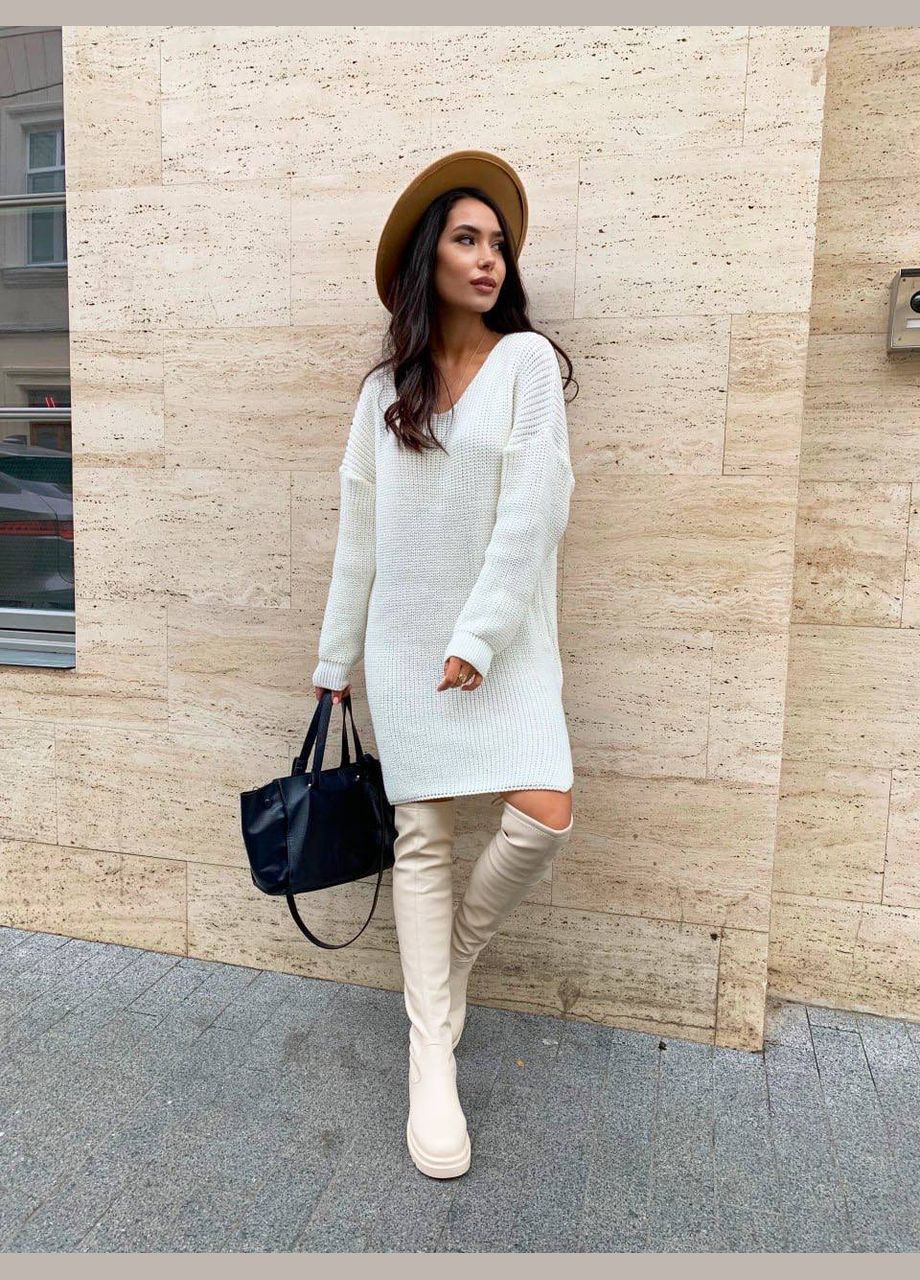 Молочна в'язана сукня-туніка Fashion