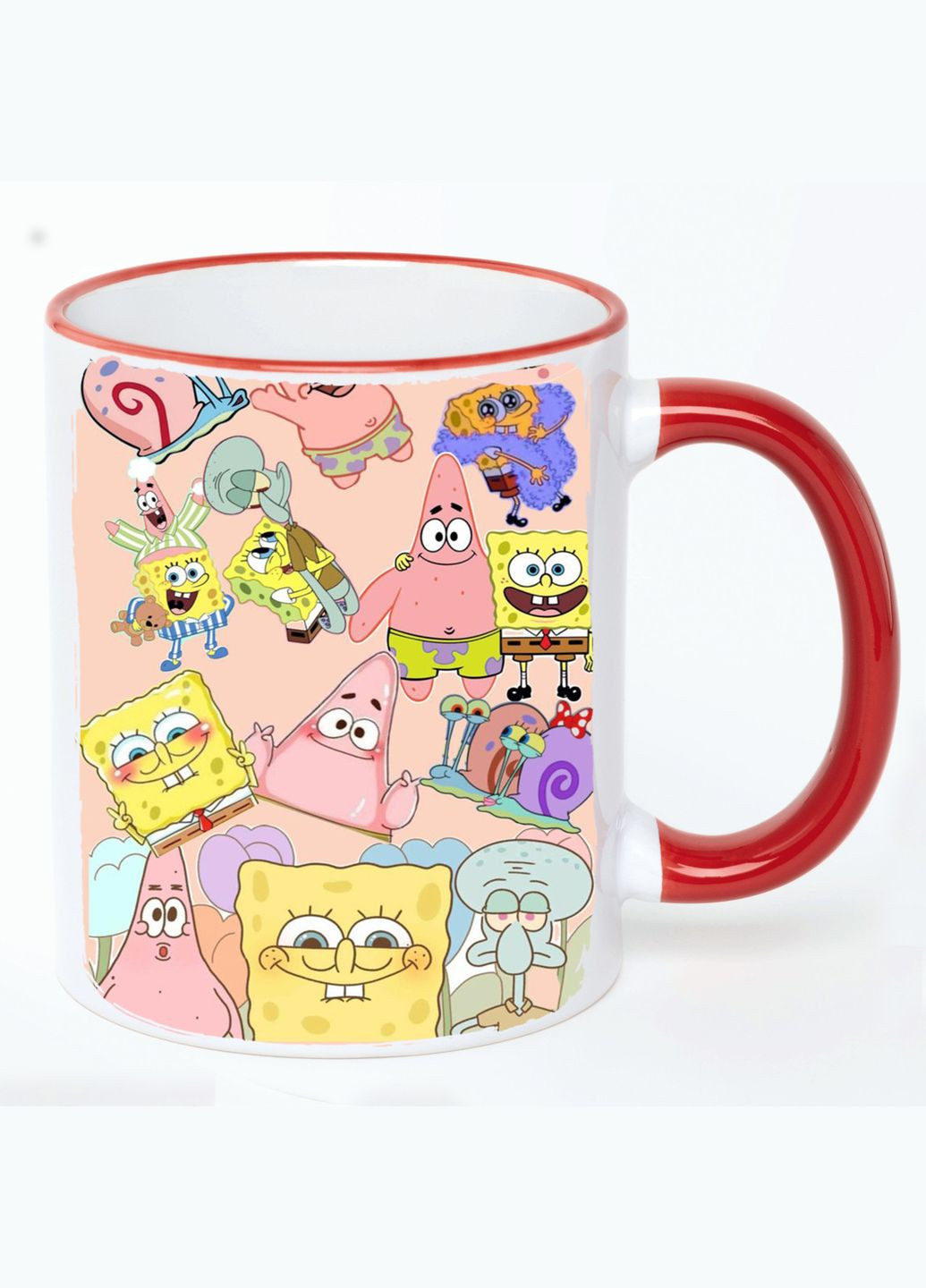 Чашка Губка Боб Мультик #003 (кухоль, кухоль) Біла з Червоною ручкою 330 мл No Brand (322715192)