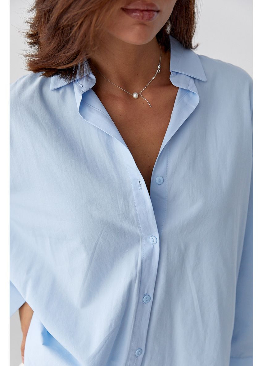 Голубой классическая рубашка однотонная Lurex