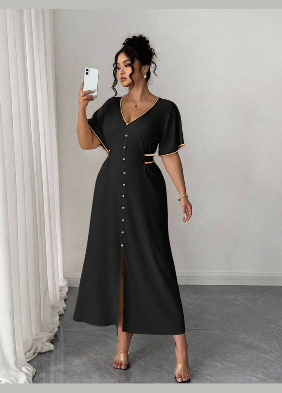 Черное праздничный, повседневный, кэжуал женское платье больших размеров Style Point однотонное