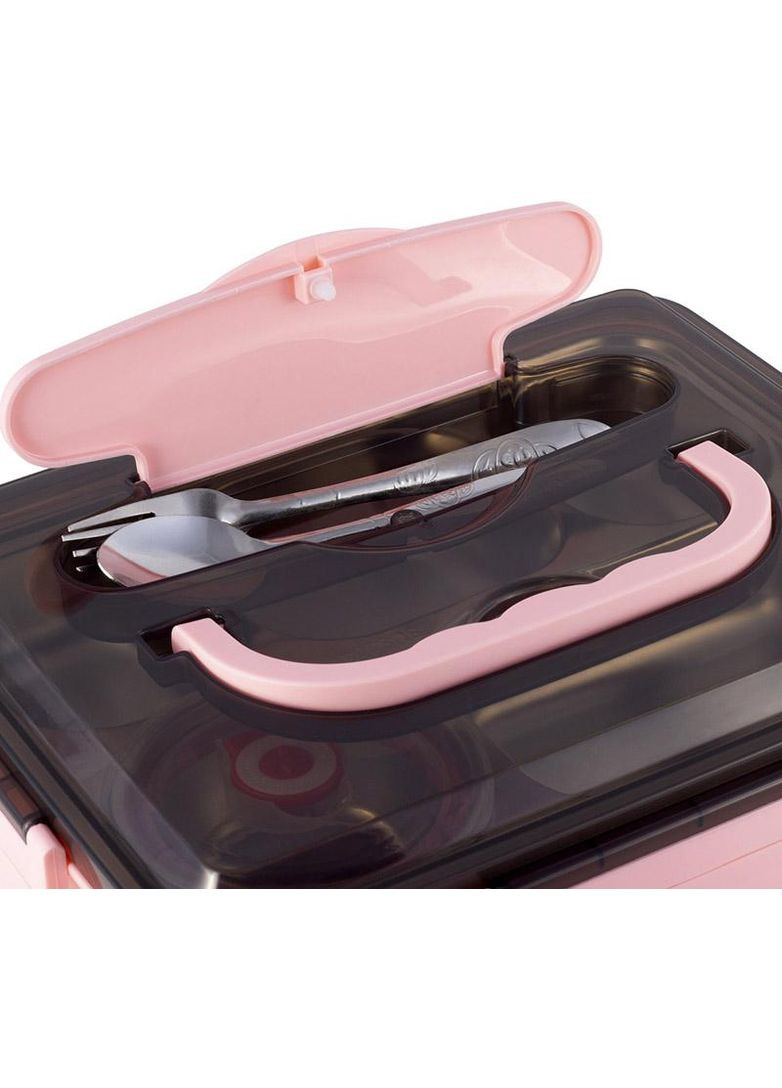 Ланч-бокс Snack 1000мл рожевий контейнер для їжі з нержавіючою сталлю та пластиковими ручками Kamille (368989328)