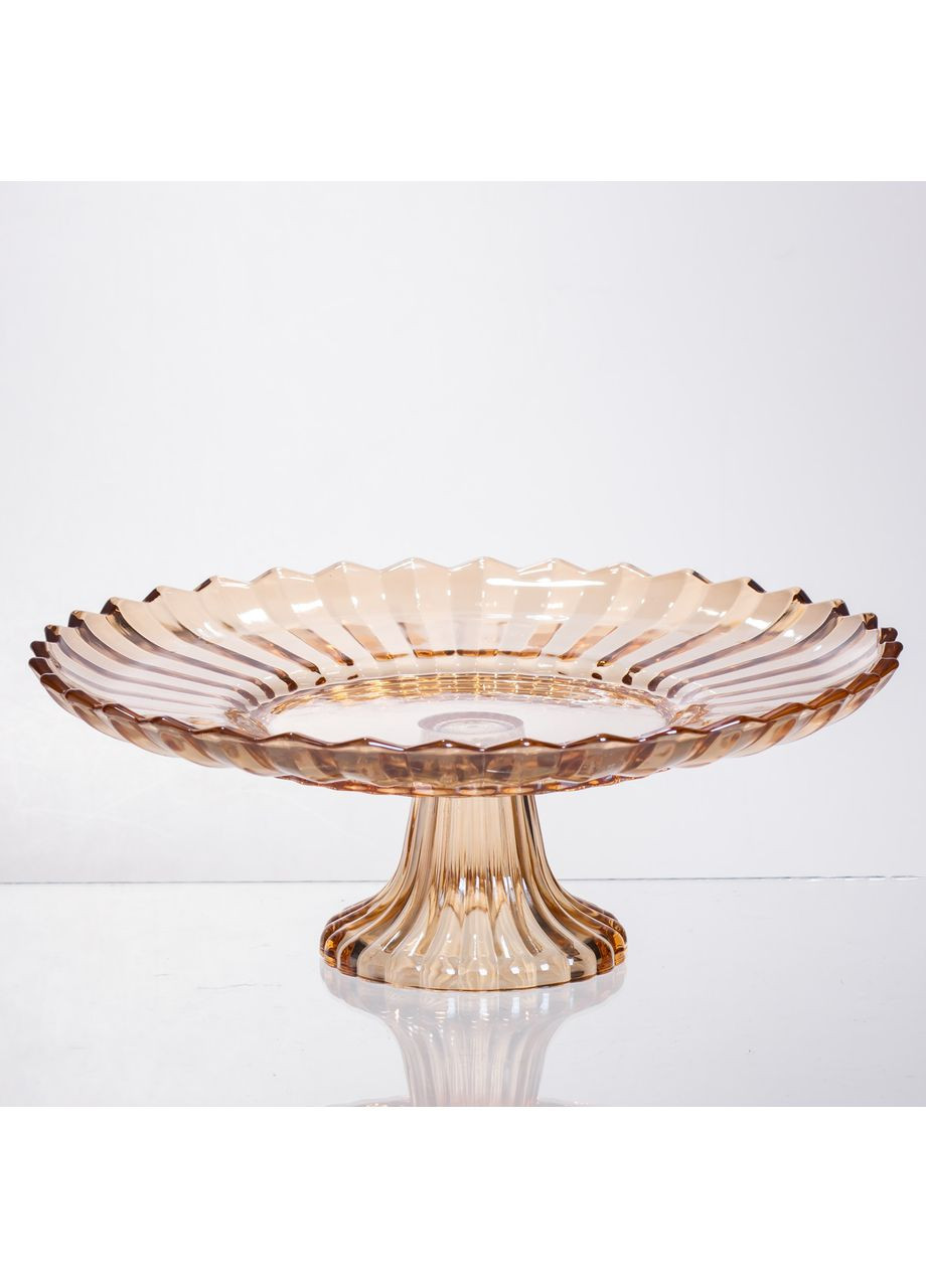 Скляна фруктівниця на ніжці коричнева Ø29 см кругла ваза для подачі десертів частування Yiwu (370432745)
