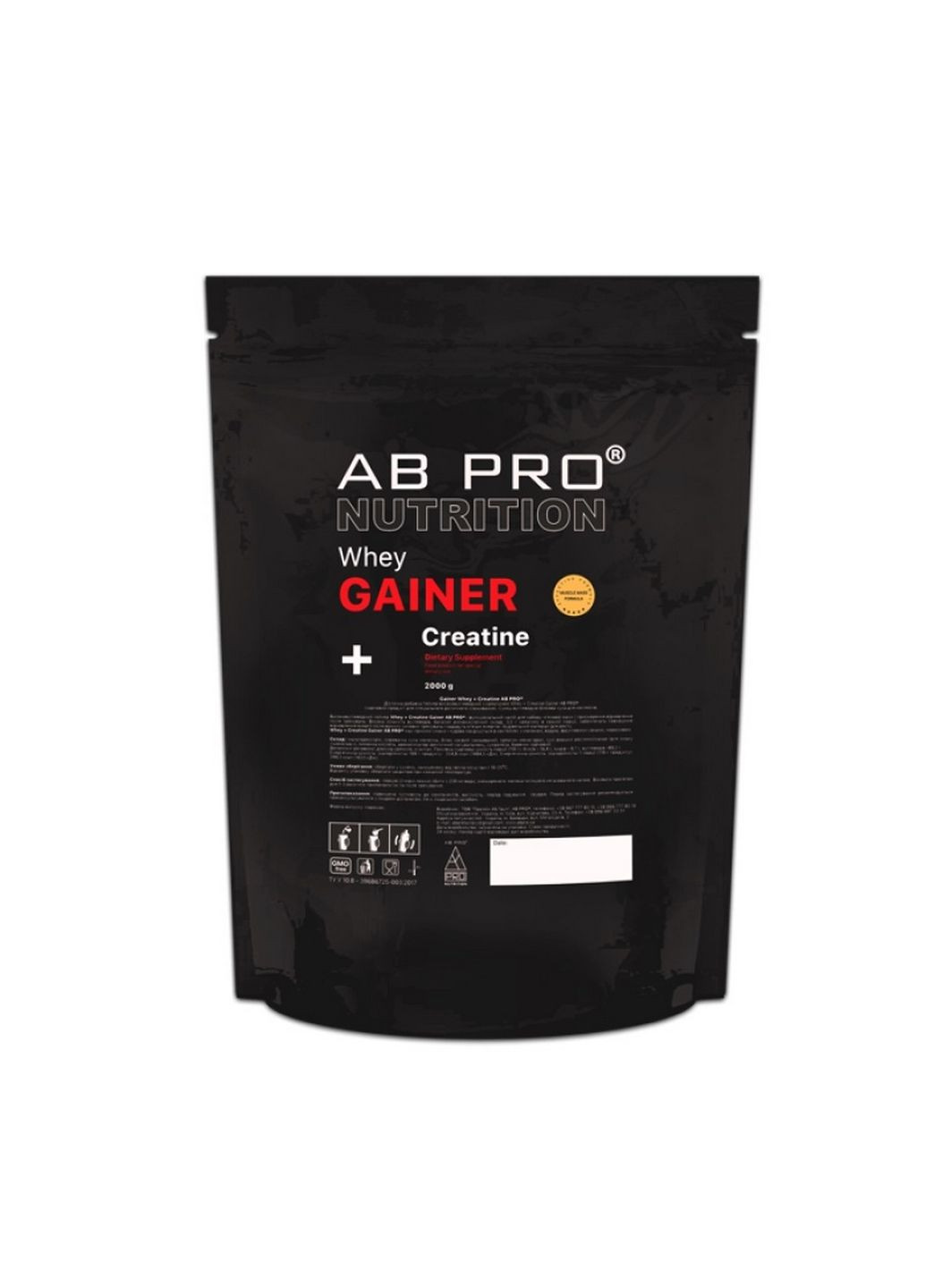 Гейнер Whey + Creatine Gainer, 2 кг Клубника AB PRO (293342855)