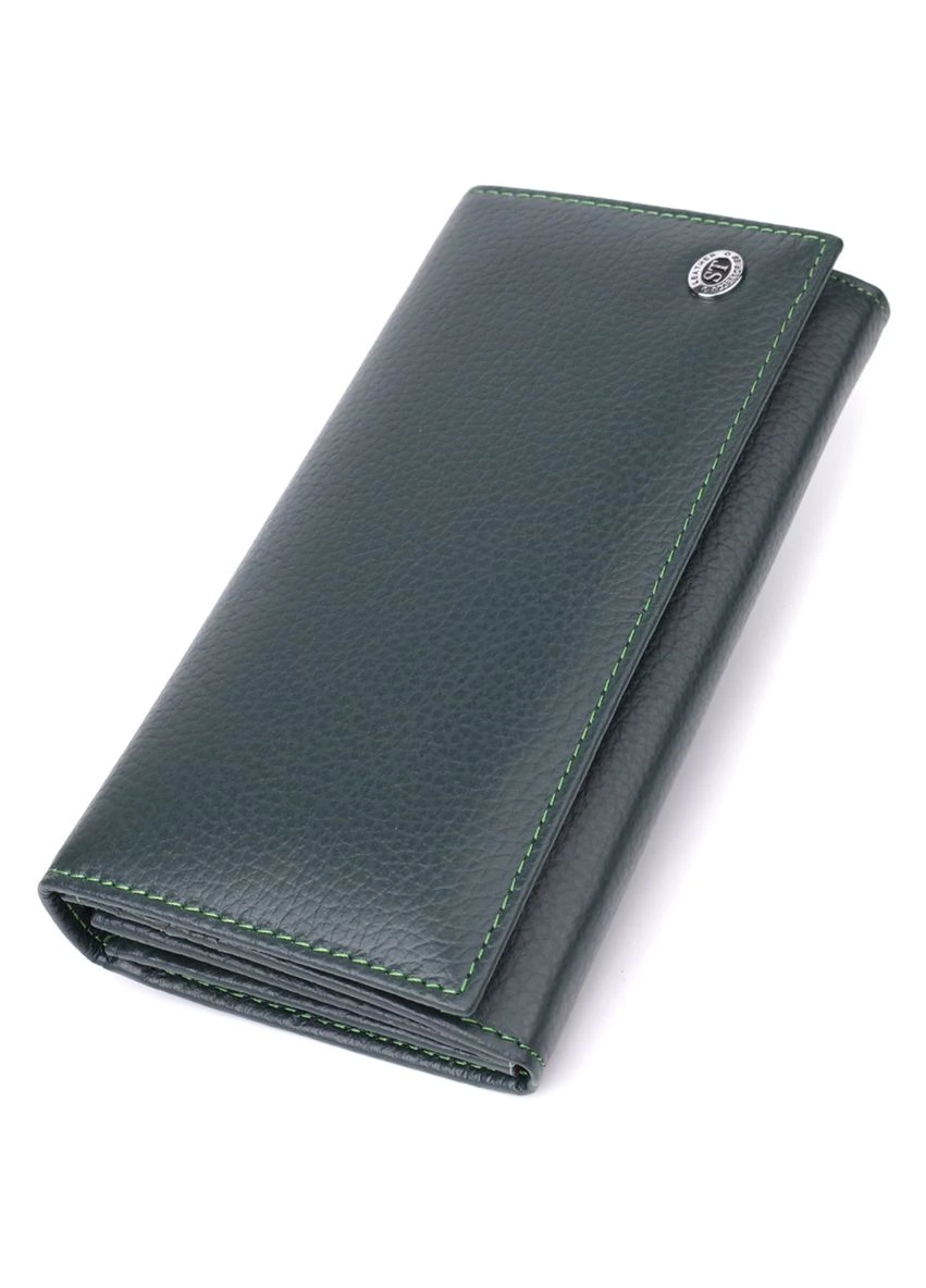 Удобный вертикальный кошелек из натуральной кожи 23086 Зеленый st leather (394616137)