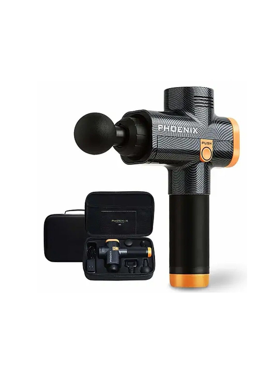 Массажный ударный пистолет триггерных точек Phoenix A2 (4 насадки) кнопочный Черный No Brand (332634552)