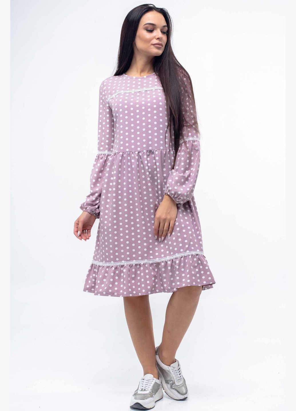 Лиловое повседневный бохо-платье свободного силуэта с кружевом, рукавами и завязкой на спинке 2/2 (вл 10.2-82/18) RiMari