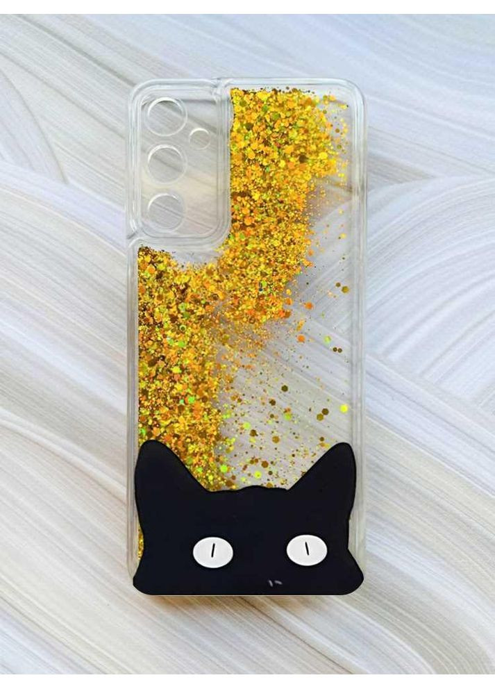 Чохол з плаваючими блискітками на Samsung Galaxy A14 5G Золотий:: Котик (принт 119) CASE CONTROL (360657774)