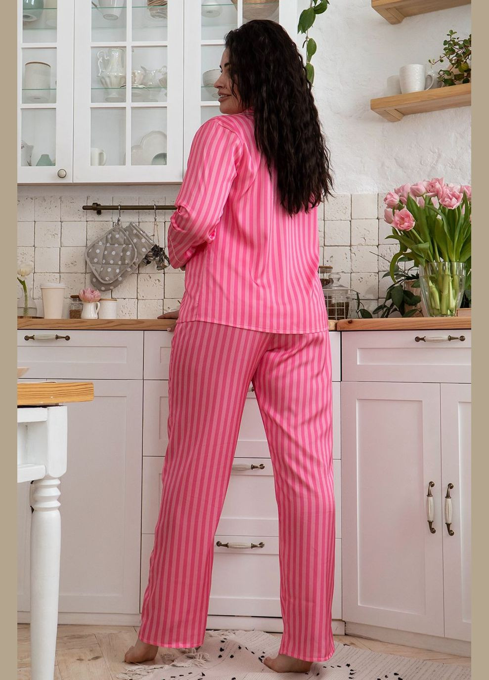 Малиновая всесезон пижама женская классическая с кантом пм1400 полоска малиновая MiaNaGreen
