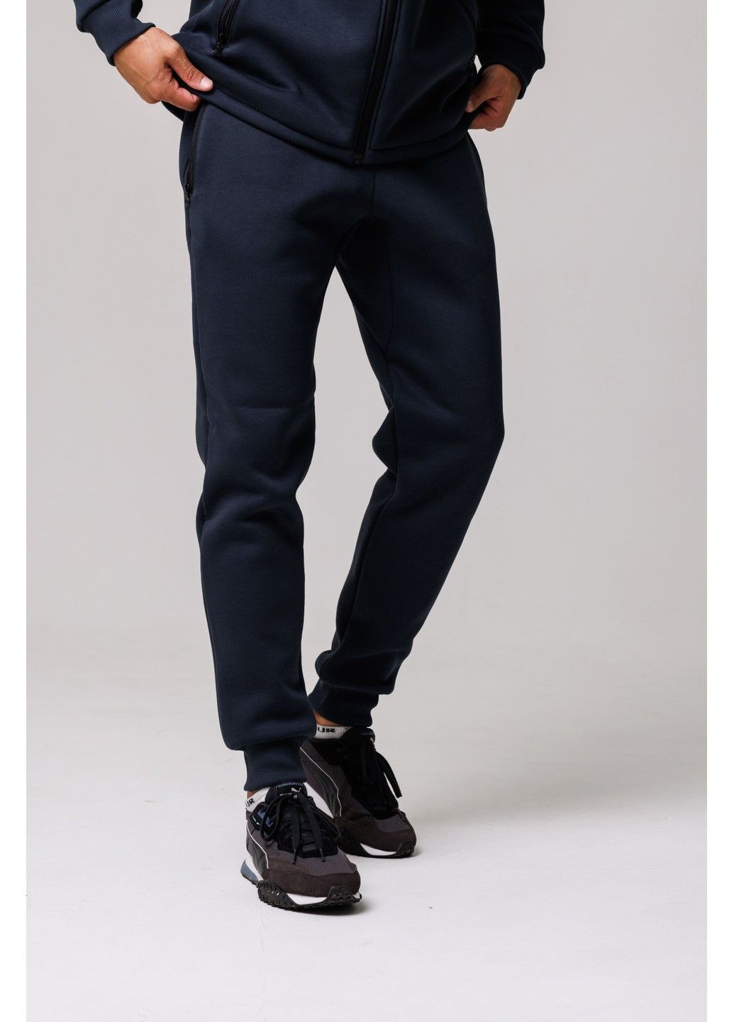 Спортивний костюм чоловічий осінь зима на флісі 4ZIP з кофтою на замку графіт Handy Wear (311314383)