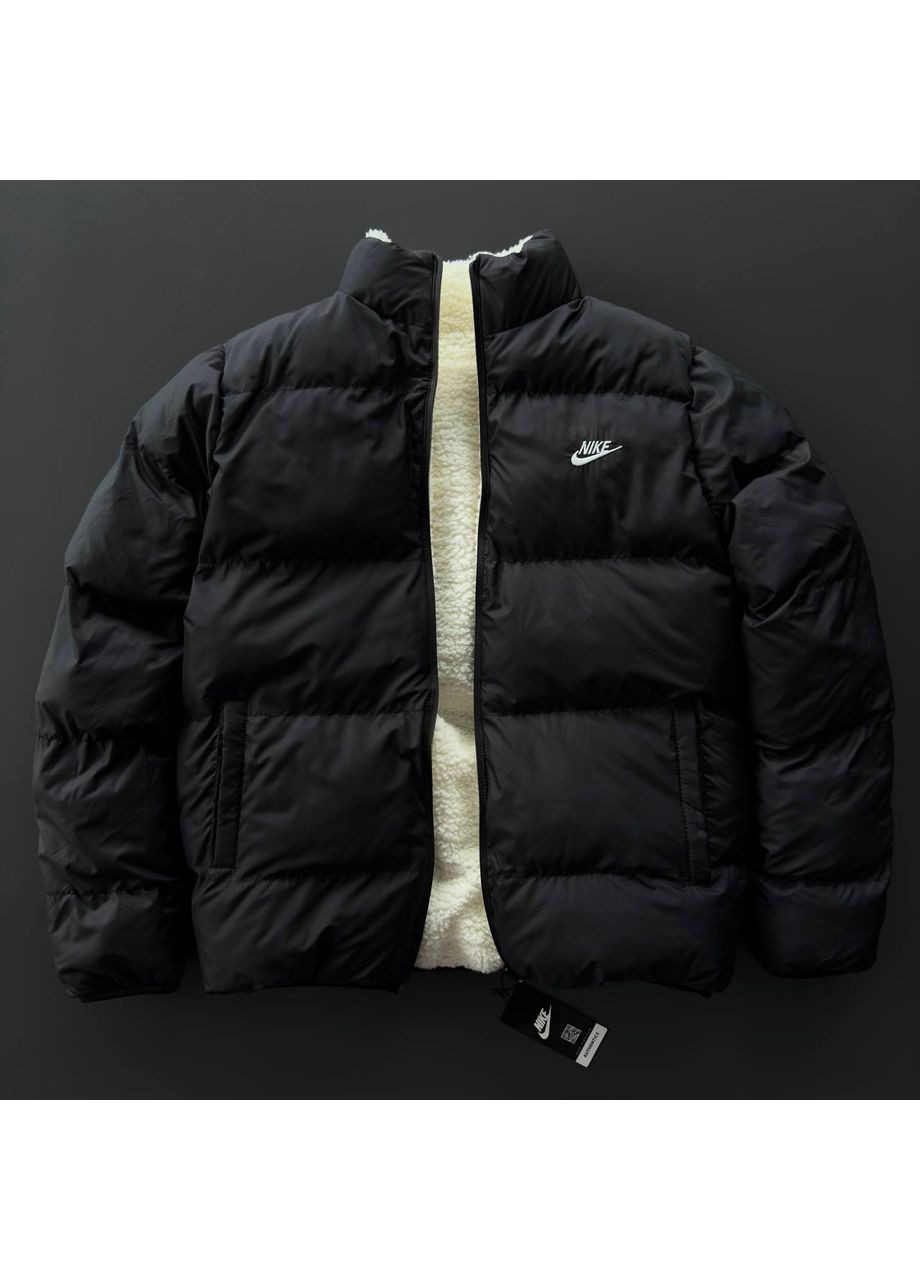 Чорна зимня ❄️двостороння куртка❄️високоякісна водовідштовхувальна не продувна плащівка та штучна овчина No Brand