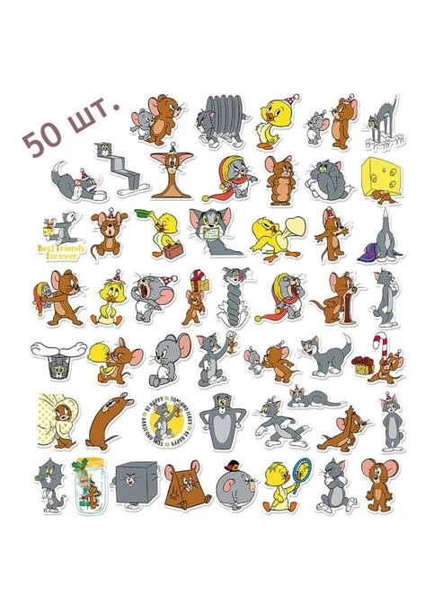 Стикерпак Tom and Jerry — 50 виниловых наклеек LTC SL2023113001-Mouse-Cat-BP (395873234)