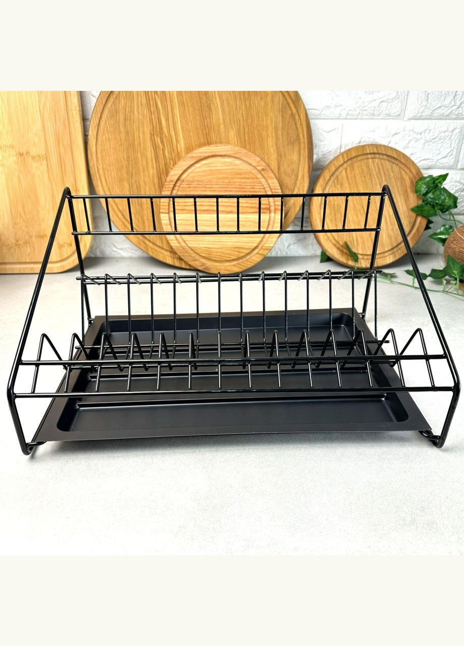 Чёрная одноярусная сушилка для посуды 36.5 см с бортиком и поддоном, Люкс No Brand (366818177)