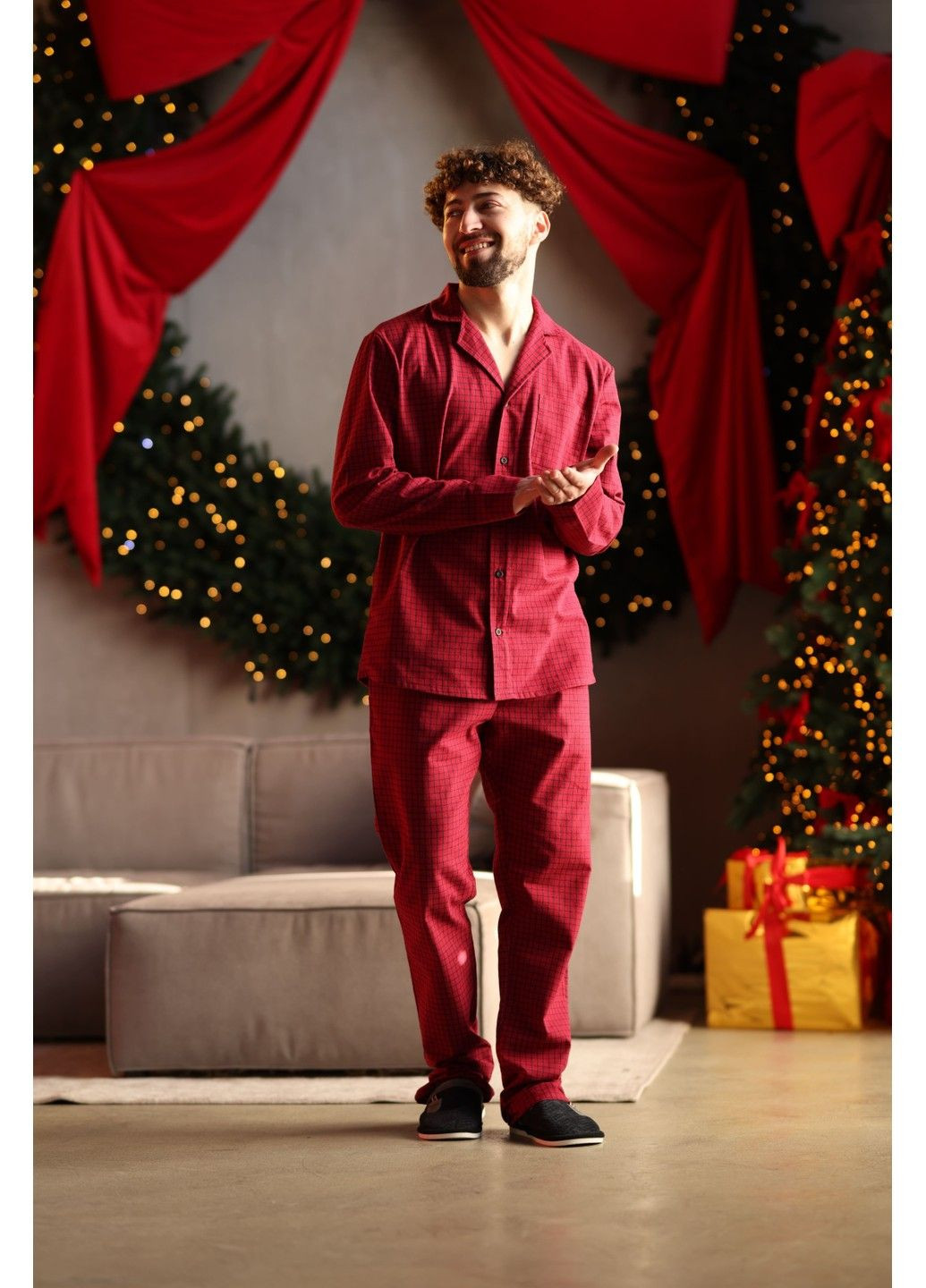 Піжама чоловіча в клітинку фланель SOFT червона Handy Wear (315705519)