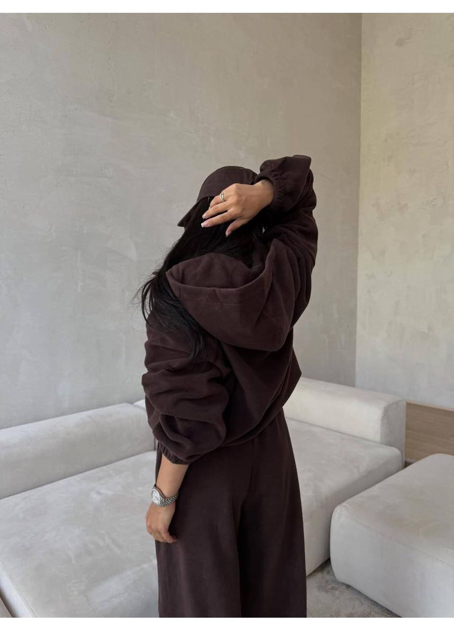 Костюм женский теплый на зиму флисовый свободного кроя с затяжками и капюшоном. JUGO STYLE H 395 (366031864)