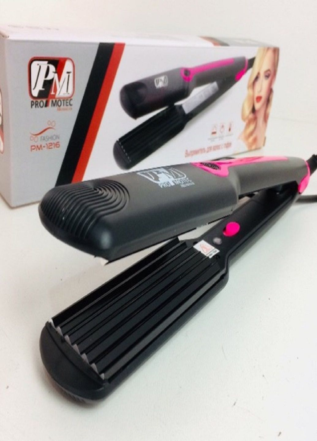 Професійна плойка гофре для волосся PM 1216 з керамічним покриттям Чорний Promotec (305057670)