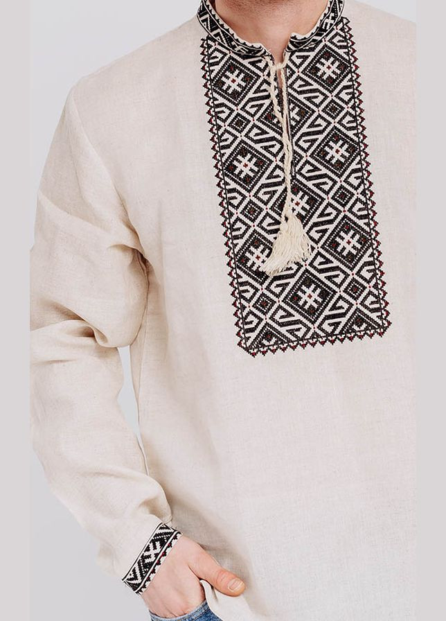 Бежева вишиванка чоловіча vishivano4ka 6010 пряма бавовна, льон (305665064)