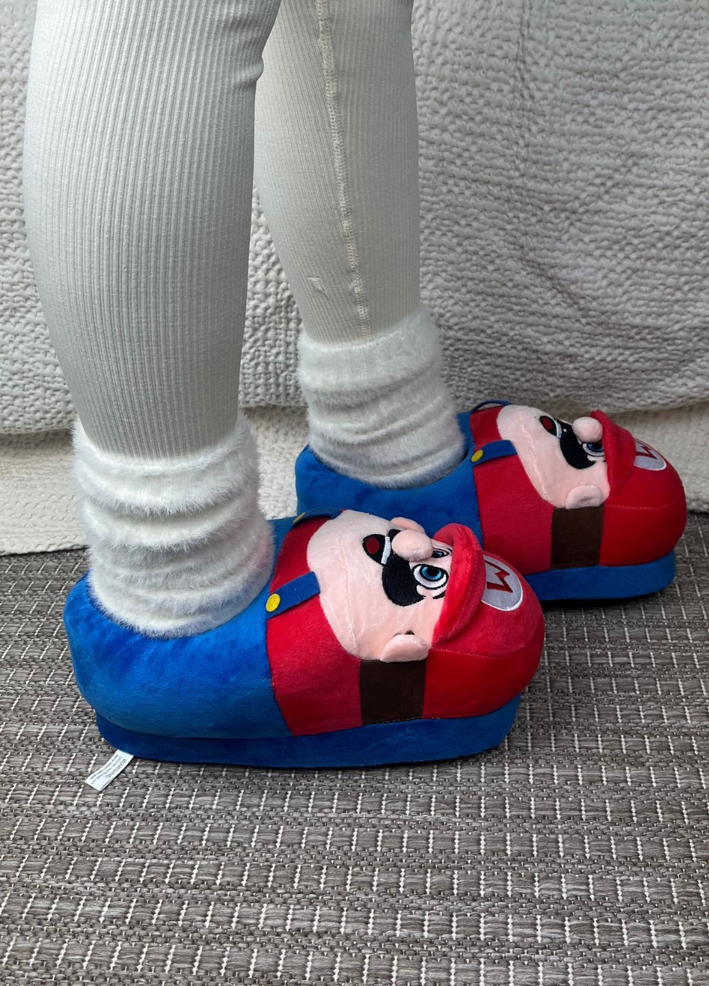 Синие тапочки женские марио плюшевые My Kigu с вышивкой