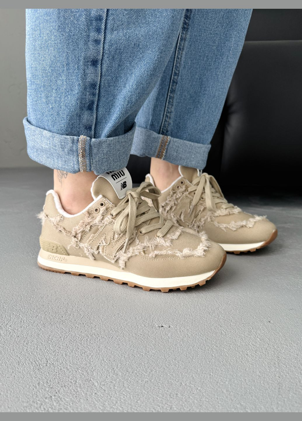Кроссовки женские New Balance 574 x Miu Miu Beige | Нью Беланс 574 бежевые No Brand бежевые демисезоны (341485846)