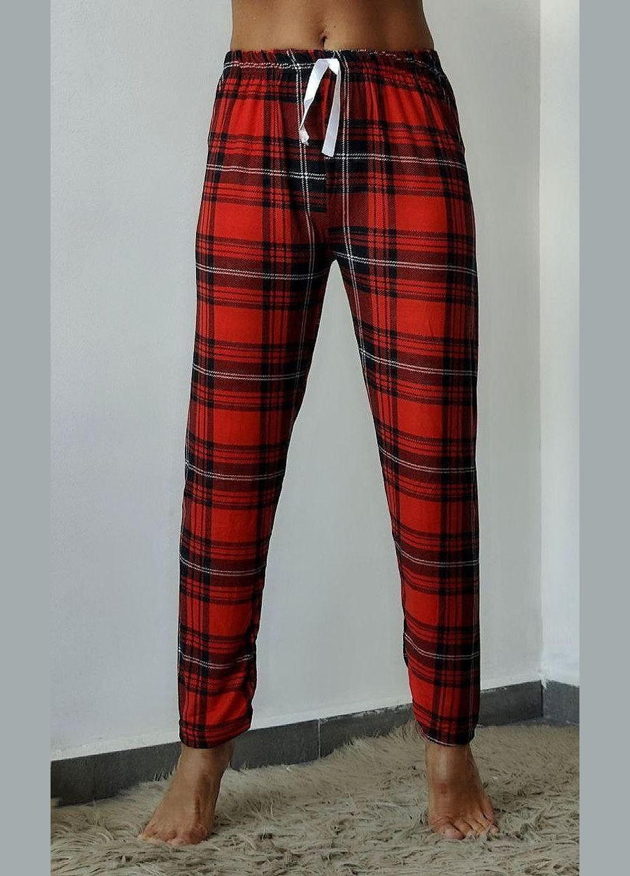 Домашні штани з легкого велюру в клітинку червоні Туреччина Rinda Pijama (288138945)