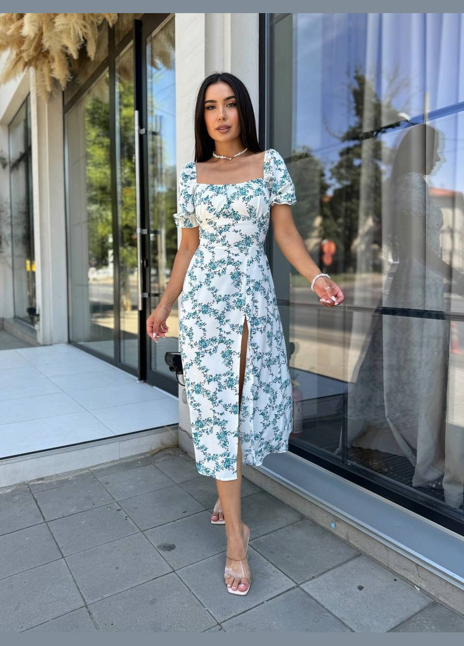 Белое праздничный, коктейльное, деловое, пляжное, повседневный, вечернее платье женское No Brand с цветочным принтом