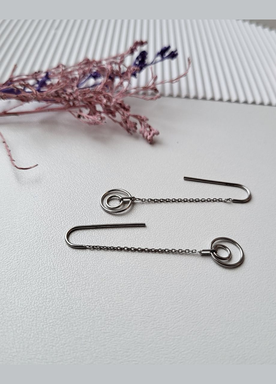 Срібні сережки протяжки Ланцюжки без каменів Кола Срібло 925 проби Родоване 1350 0.96г No Brand (306743028)