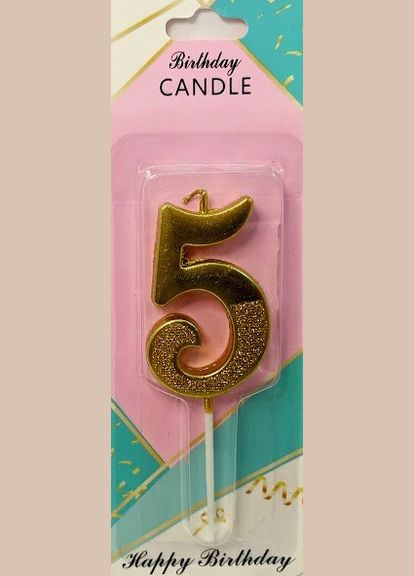 Свеча цифра с присыпкой "5" золото, 5 см No Brand (302312877)
