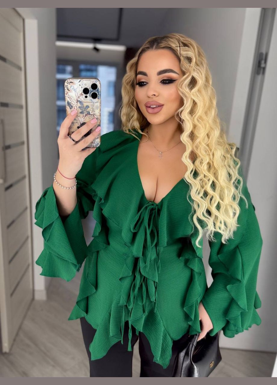 Зелёная блуза с рюшами Україна