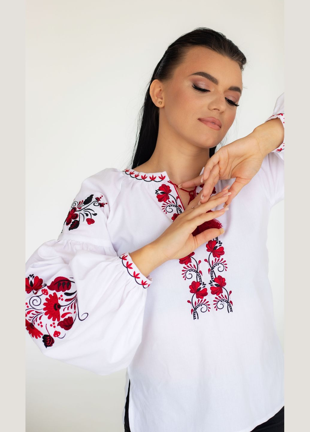 Белая женская вышиванка vishivano4ka узор цветочный хлопок (307061197)