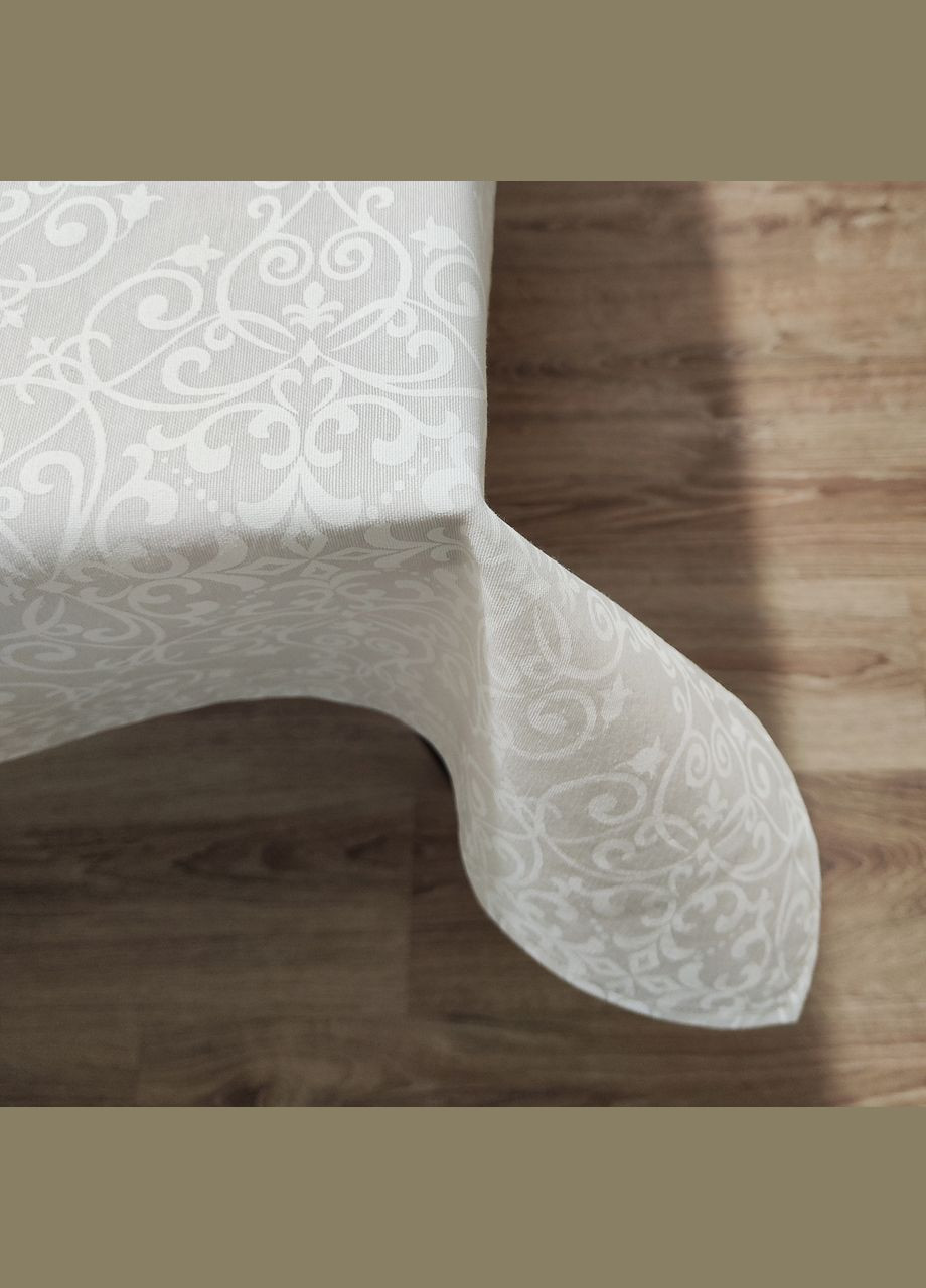 Скатертина на стіл водовідштовхувальна біла з тефлоновим покриттям "Класика біло-бежева" 120, 140 Maystat (340672984)