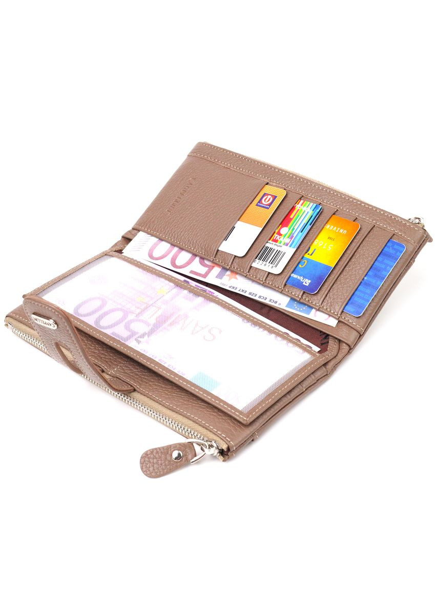 Жіночий гаманець із натуральної зернистої шкіри з монетницею 21634 Бежевий Canpellini (306881460)