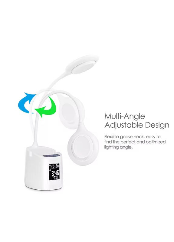 Настільна LED лампа T21 з годинником, підставкою для телефона та органайзером, 4 в 1 White VHG (334305045)