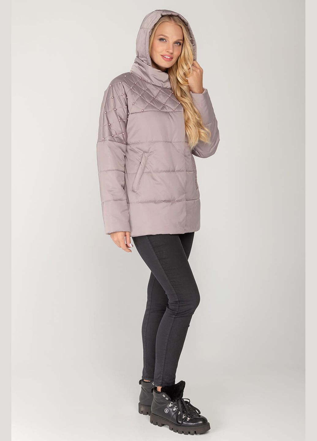 Бежева демісезонна куртка бусинка (01119-brown52) MioRichi