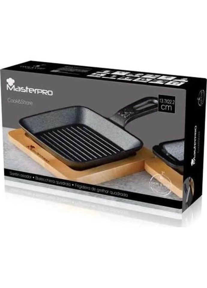 Сковорода-гриль чавунна із дерев'яною підставкою Cook & share BGMP-3808-4 14 см чорна Masterpro (335717435)