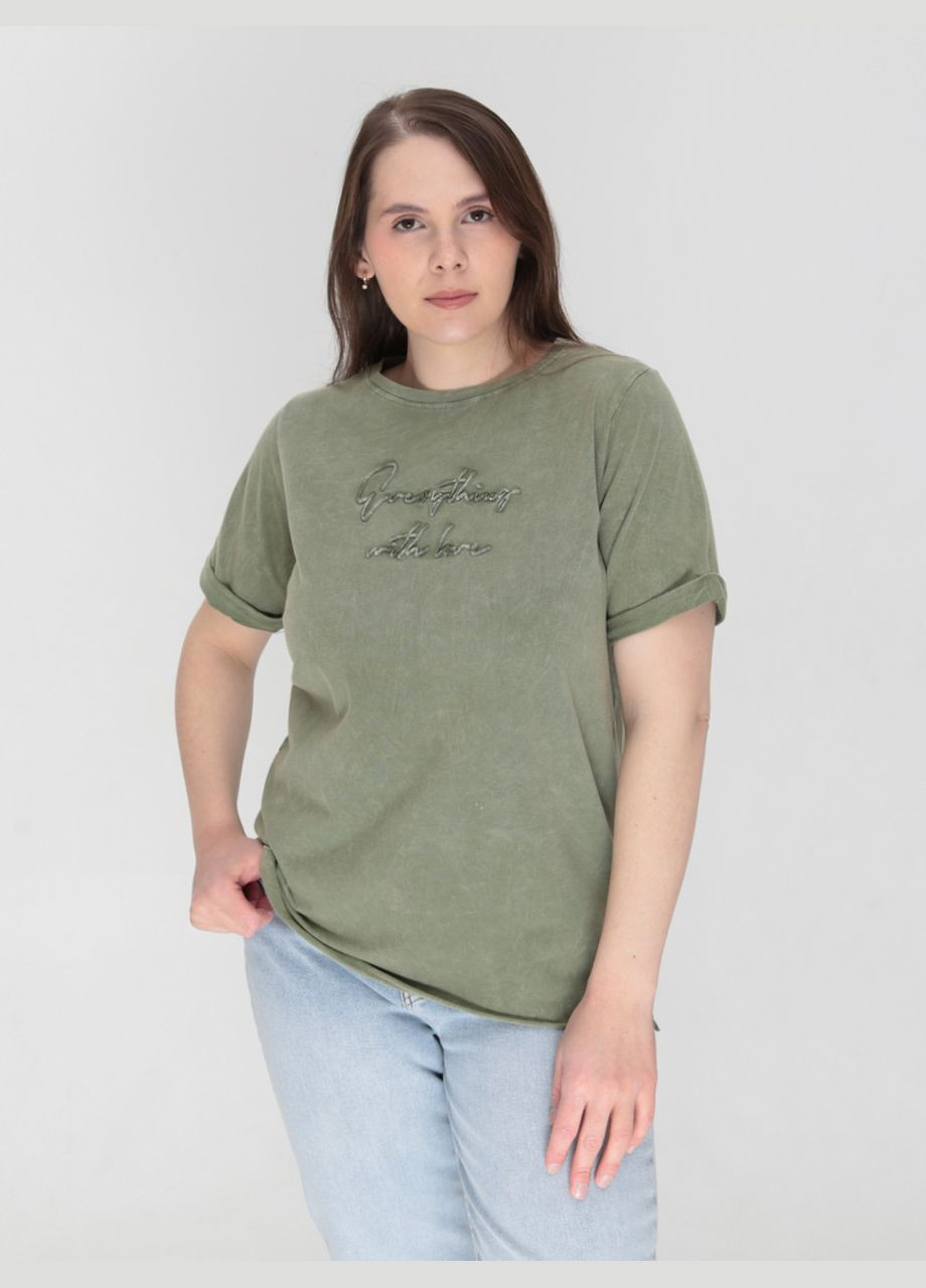 Женская футболка зеленая прямая с варкой JEANSclub Пряма - (322999581)