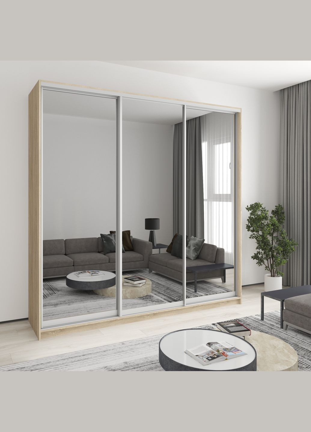 Шкаф-купе трехдверный Уни AL 3 Зеркала 240x60x240 см (MBS-1998) MebelStar (346289895)