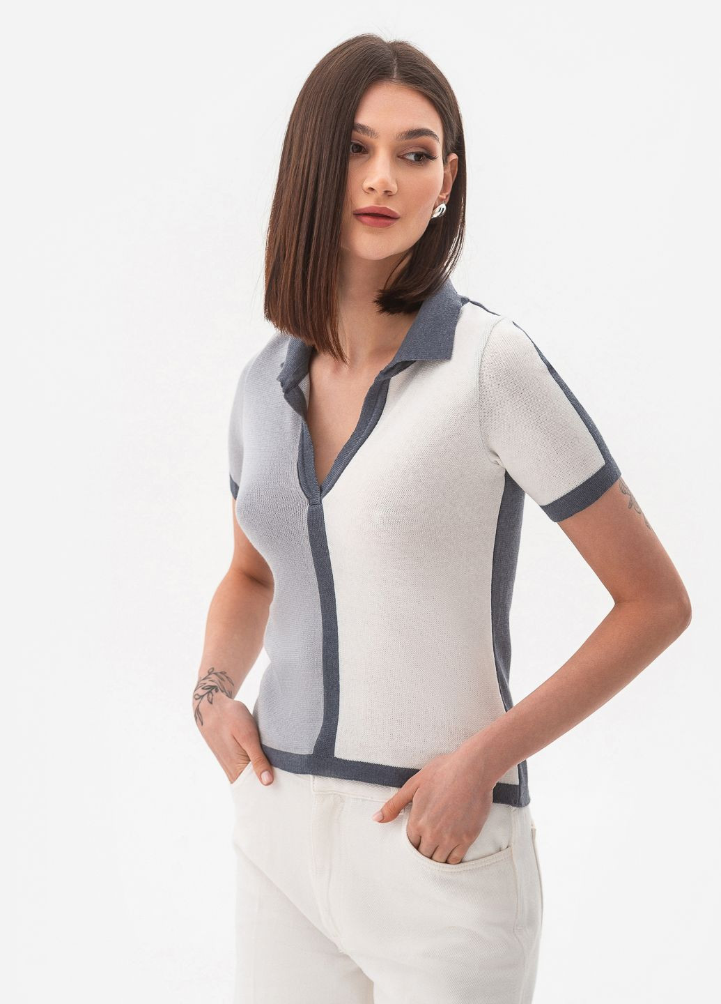 Серый женский тонкий цветной «поло» SVTR