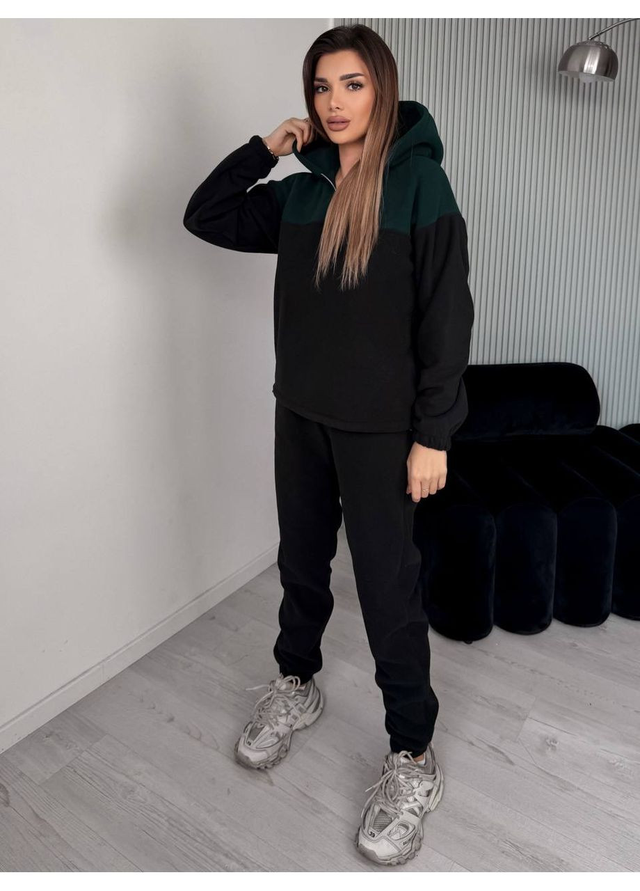 Жіночий костюм флісовий з капюшоном смарагдового кольору 36222 Fashion (370881882)