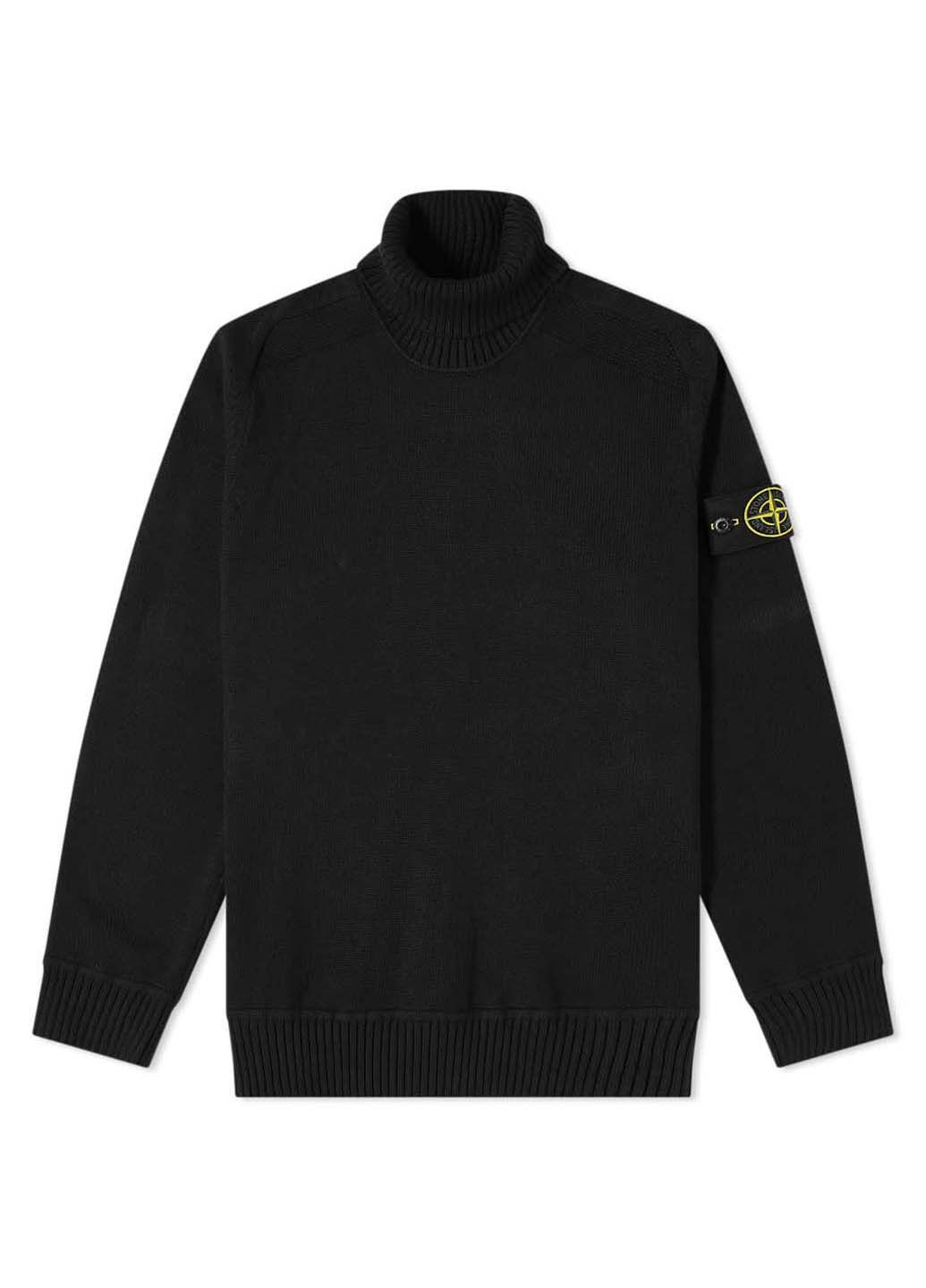 Черный демисезонный свитер winter cotton roll neck knit sweater Stone Island