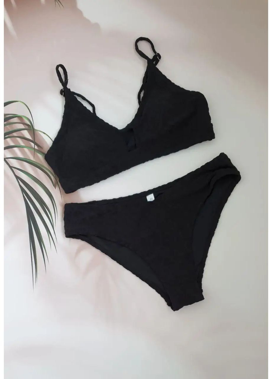 Черный летний молодежный купальник топом, фактурная ткань раздельный No Brand