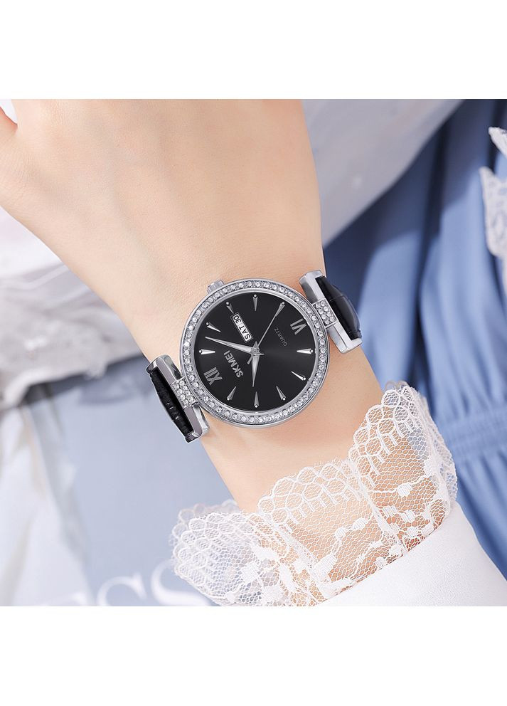 Часы женские стрелочные кварцевые серебристые с кожаным ремешком для повседневного ношения ProDobro (367266299)