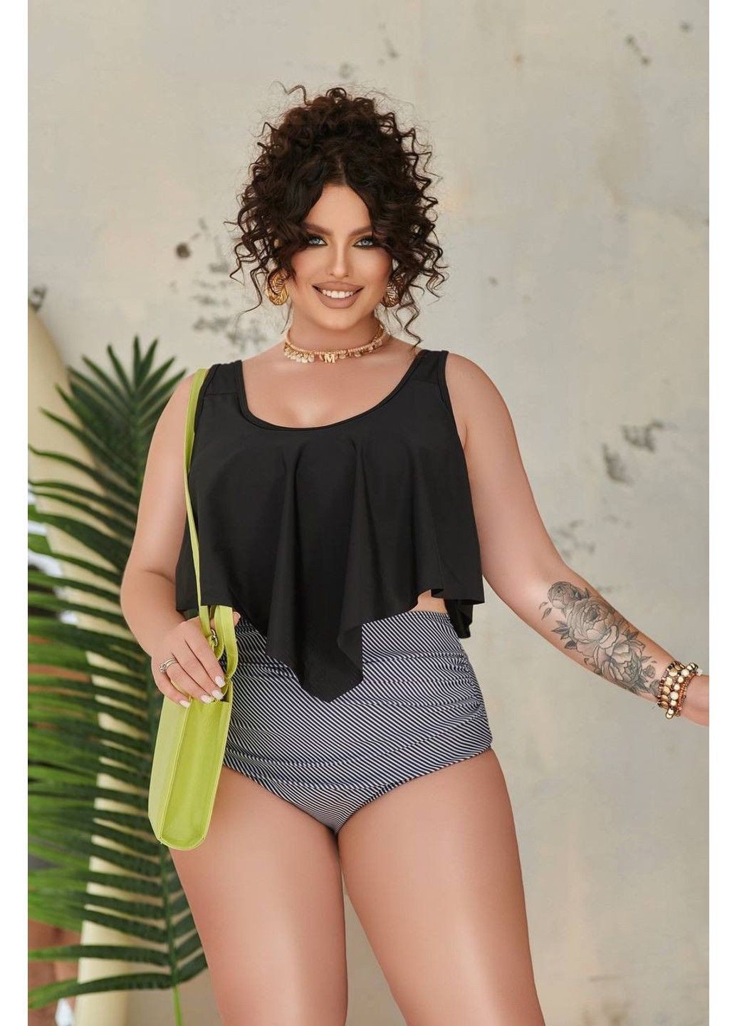 Чорний літній купальник роздільний ordinary з високою талією чорний топ, роздільний No Brand