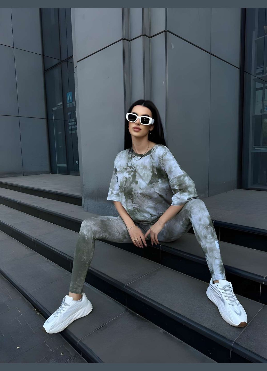 Женский качественный летний костюм тройка лосины, шорты и варенка футболка тай-дай No Brand (333143157)