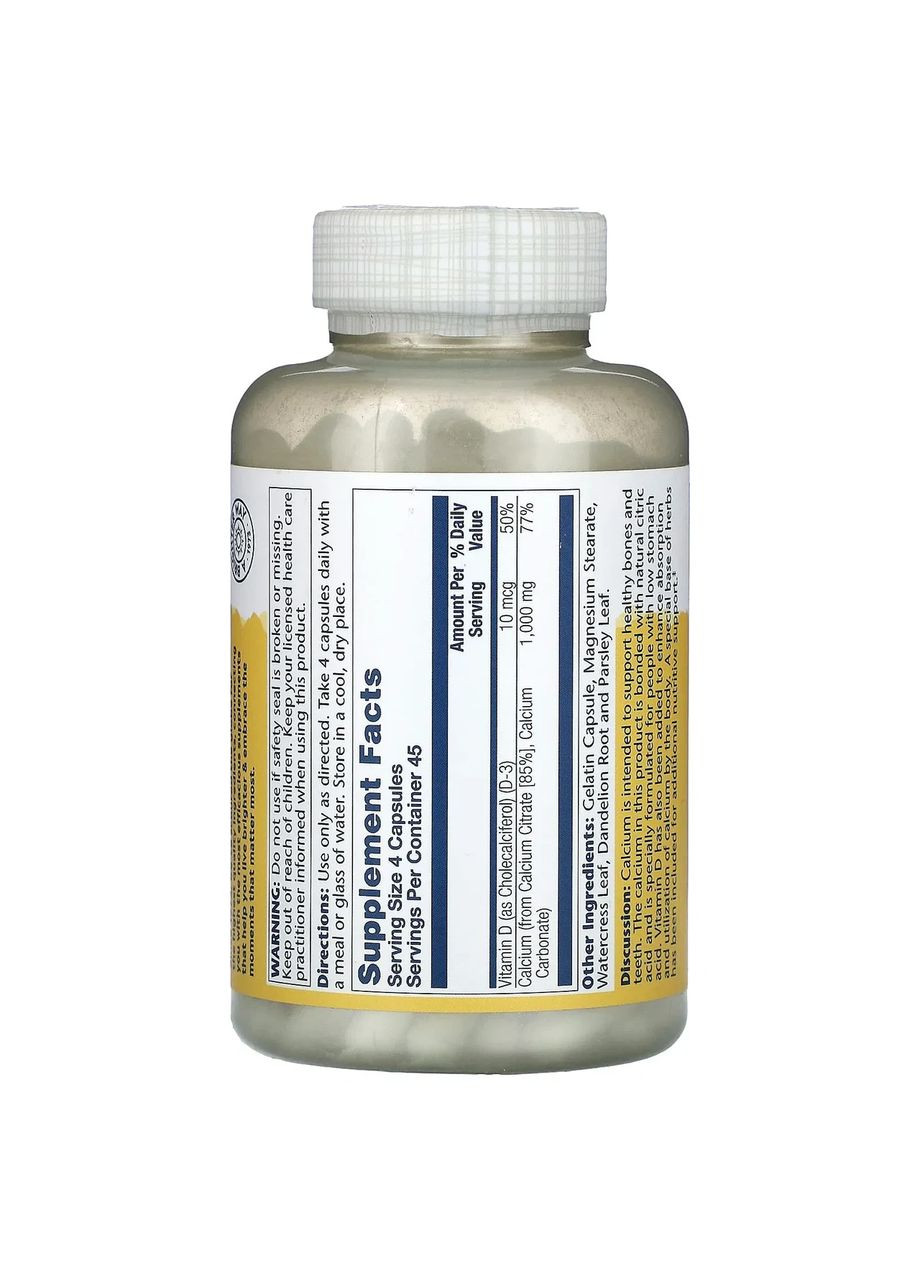 Calcium Citrate w/Vit D-3 1000mg - 180 caps Solaray (365754638)