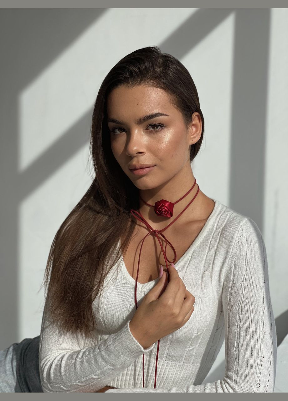 Чокер квітка з атласу бордового кольору на шнурку D.Hats текстиль (285710707)