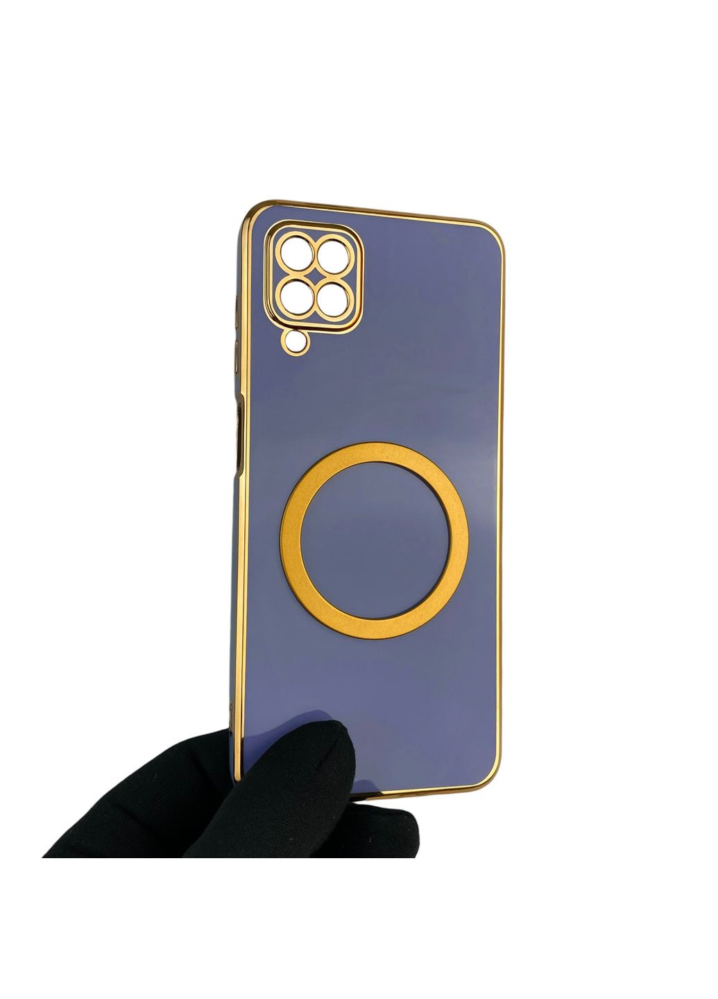 Чохол для Galaxy A12 (SM-A127F) з кільцем MagSafe із золотою окантовкою на самсунг а12 синій gs1 Samsung (366229884)