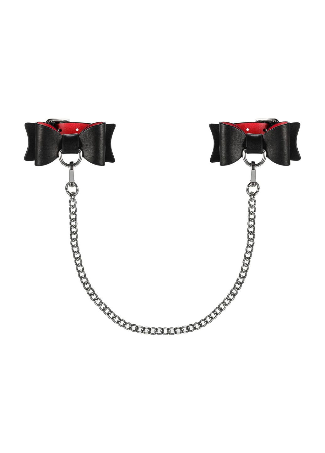 Шкіряні наручникибанти з довгим ланцюгом A745 cuffs, чорно-червоні - CherryLove Obsessive (291442620)
