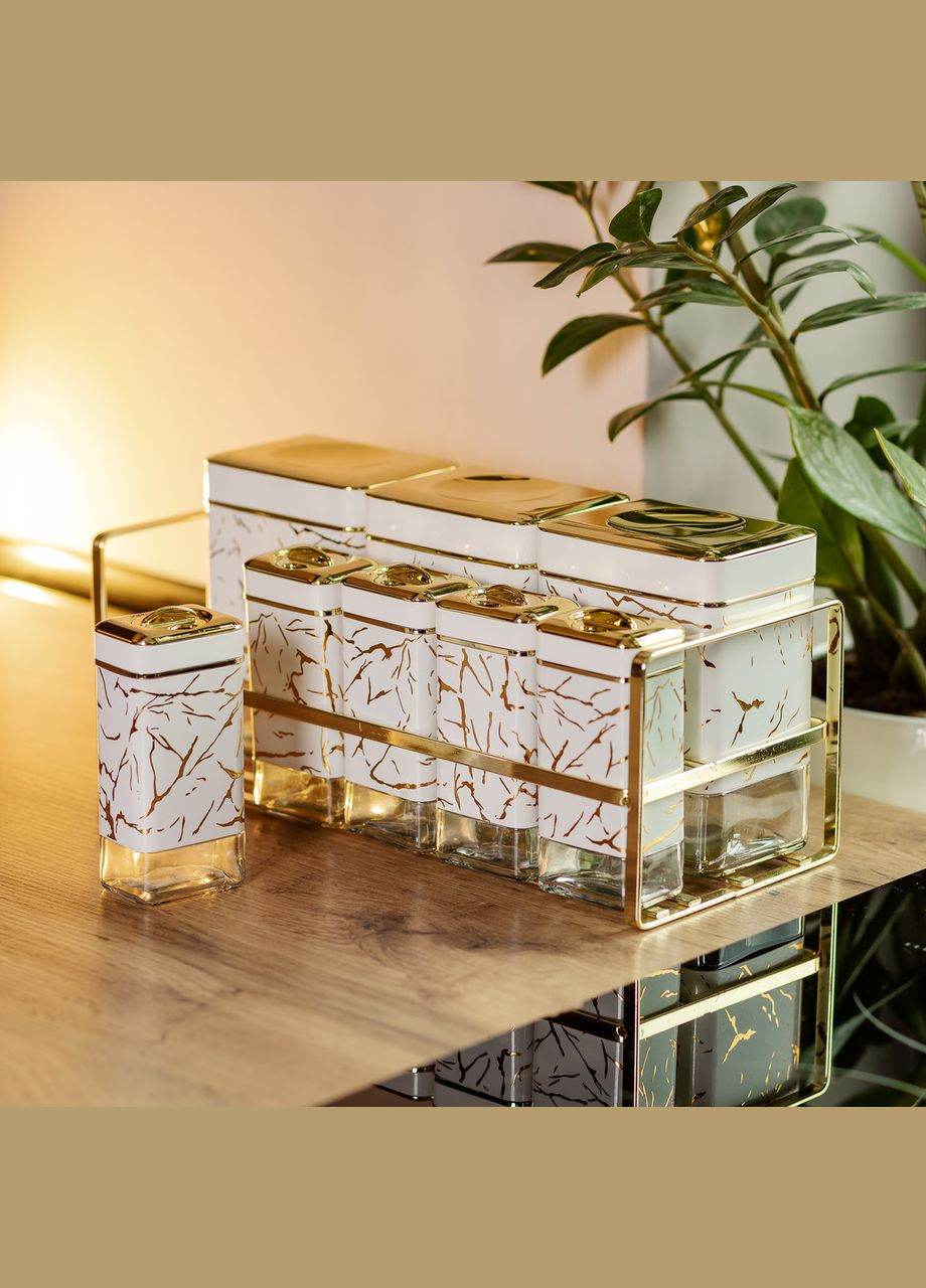 Набір ємностей для зберігання 8 штук по 650/150 мл на металевій підставці, білий Yiwu (325686397)