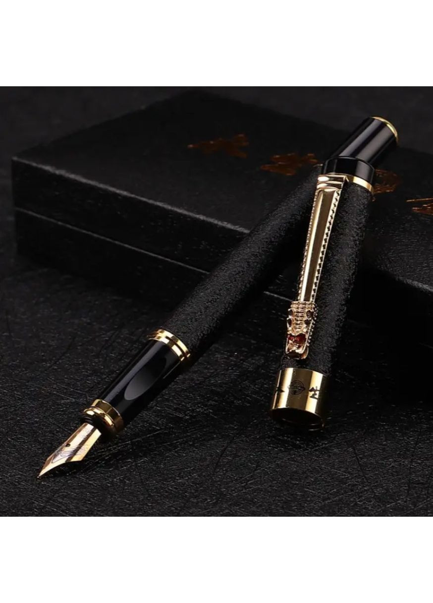 Подарункова чорнильна ручка перова чорна з латунним ковпачком, металевим корпусом та візерунком крокодила 0.5 мм No Brand (362682302)